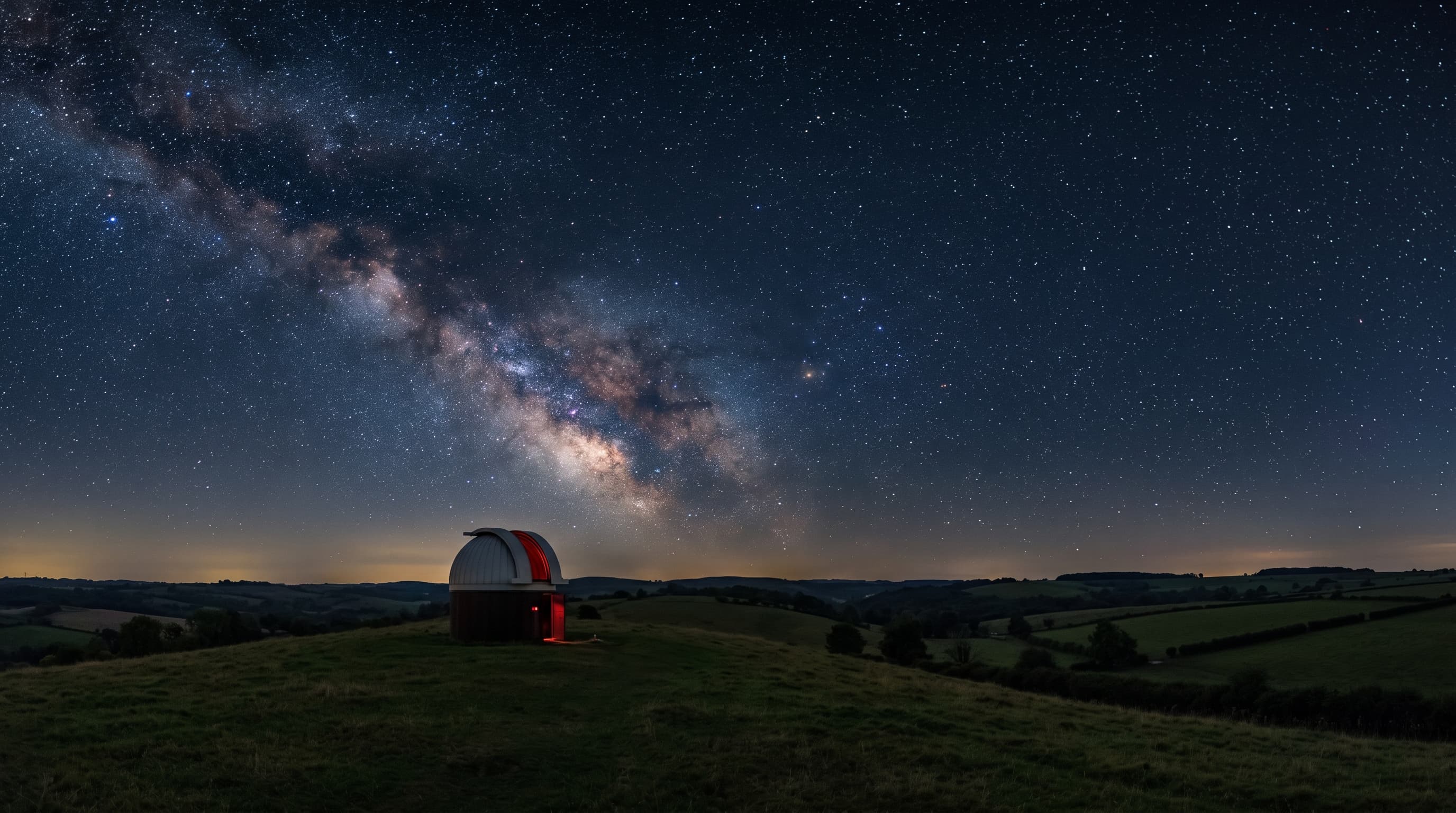 The observatory dome on its hill beneath the Milky Way